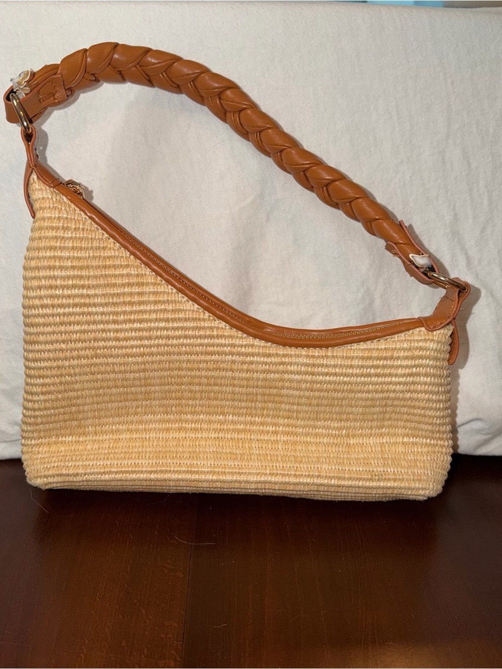 Urban Expressions Woven Raffia Braided Handle Shoulder Bag